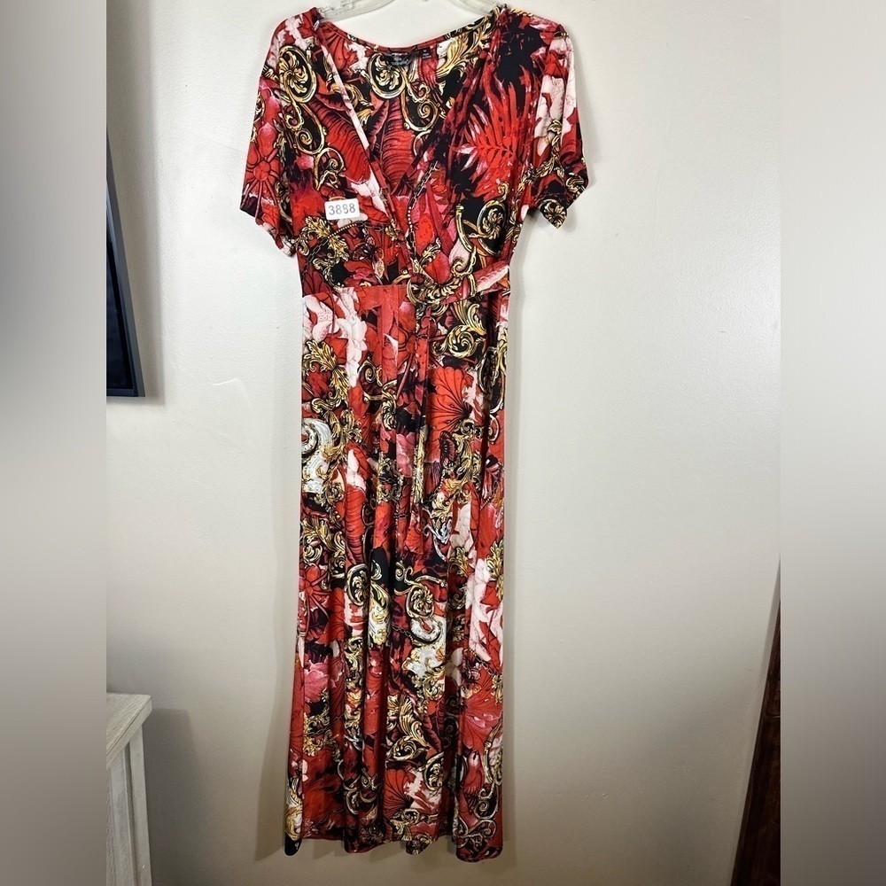 Mile Gabrielle med vneck 16-1/2 p2 p maxi 53-1/2 length 15” waist side belt